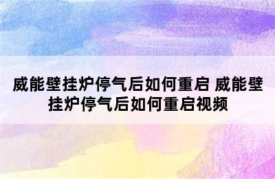 威能壁挂炉停气后如何重启 威能壁挂炉停气后如何重启视频